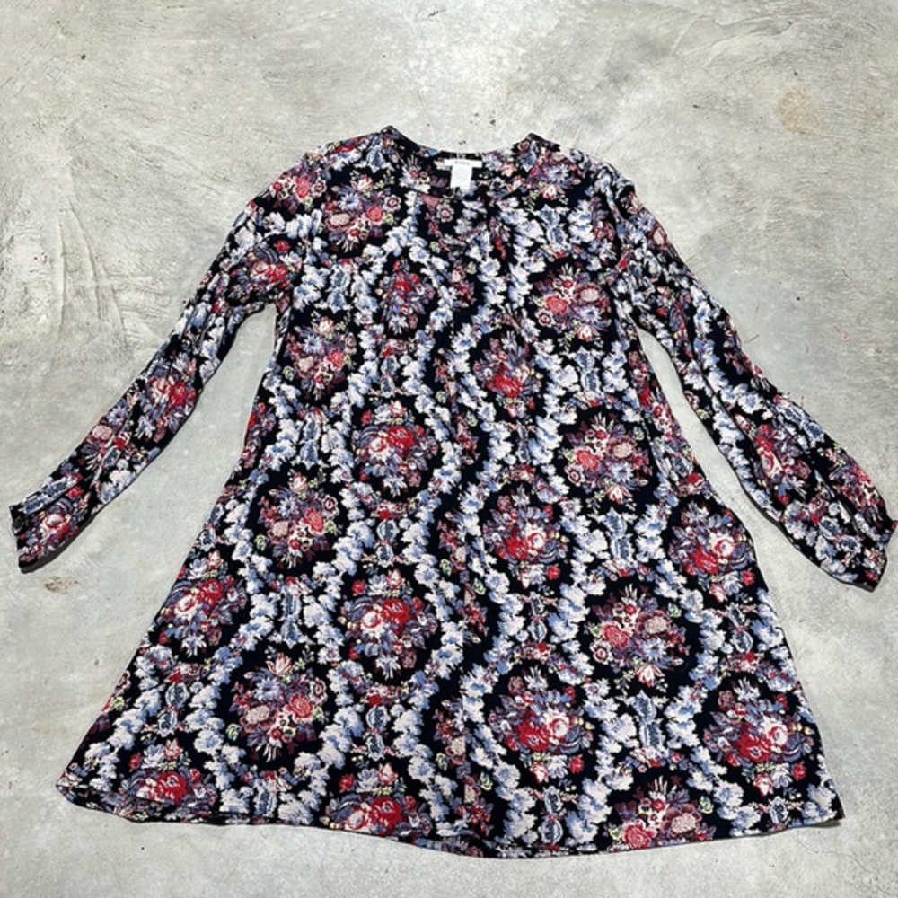 Black with red, blue, yellow flower top/dress‎ / size S / Esley brand